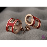 Lacquered Hermes Pop H Red Earrings in Pink Gold